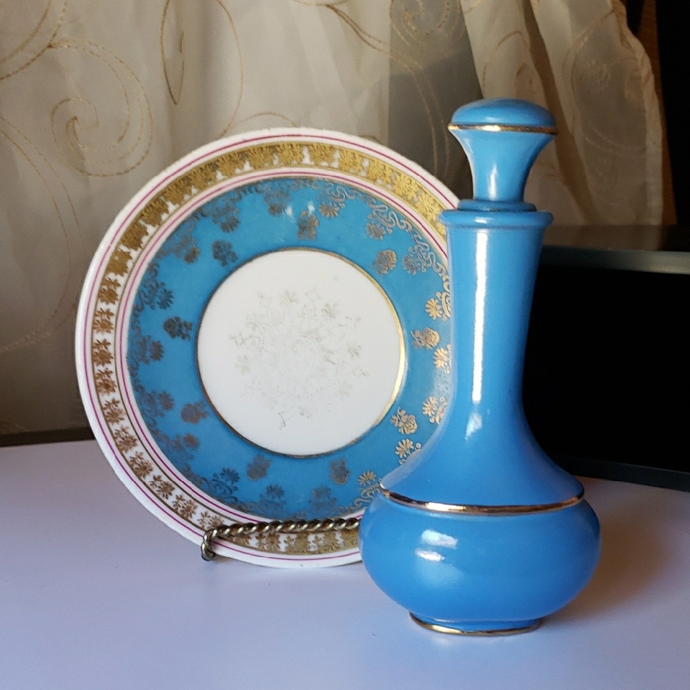 Victoria Austria Porcelain Plate Paired With Vintage Avon Cologne Bottle